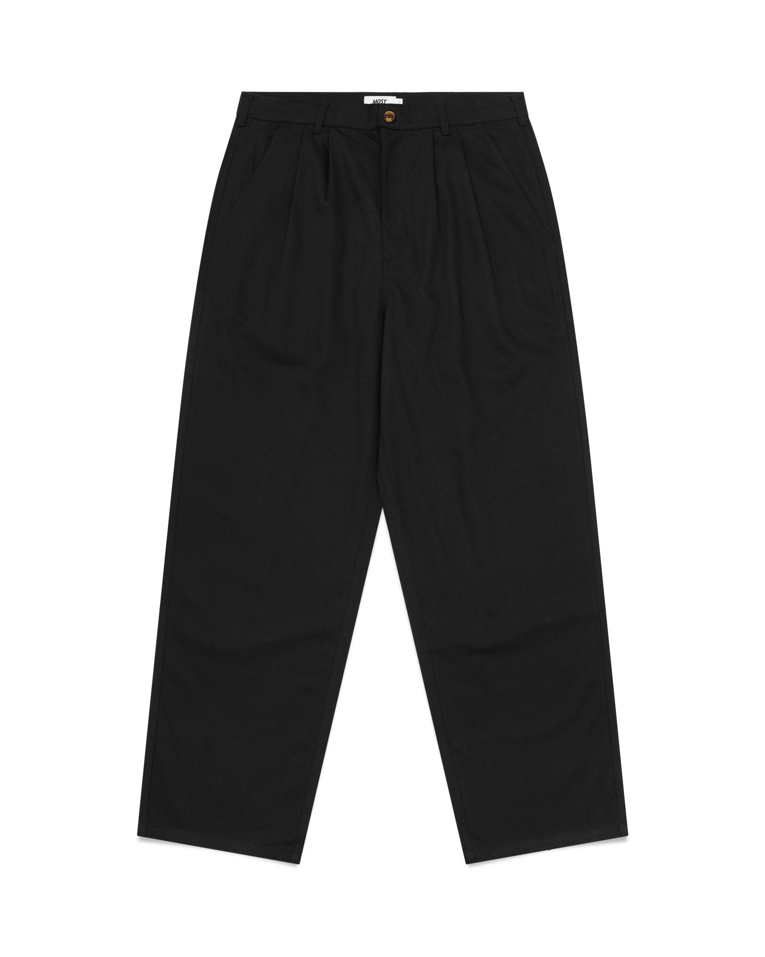 Wide Double Pleated Chino Pants - Black